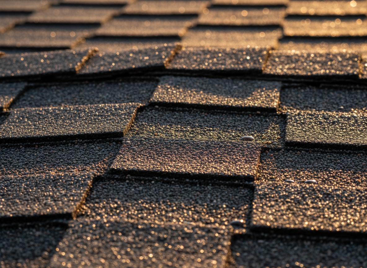 Architectural shingle detail at golden hour